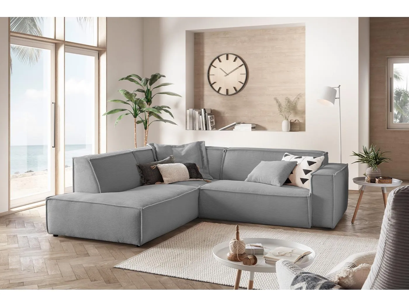 Ecksofa - Grau Cord - SAMU