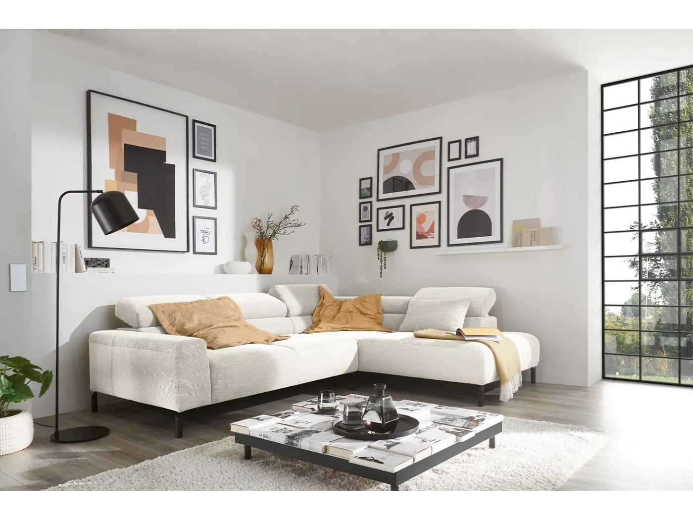 Ecksofa - Weiß Cord - DELIA