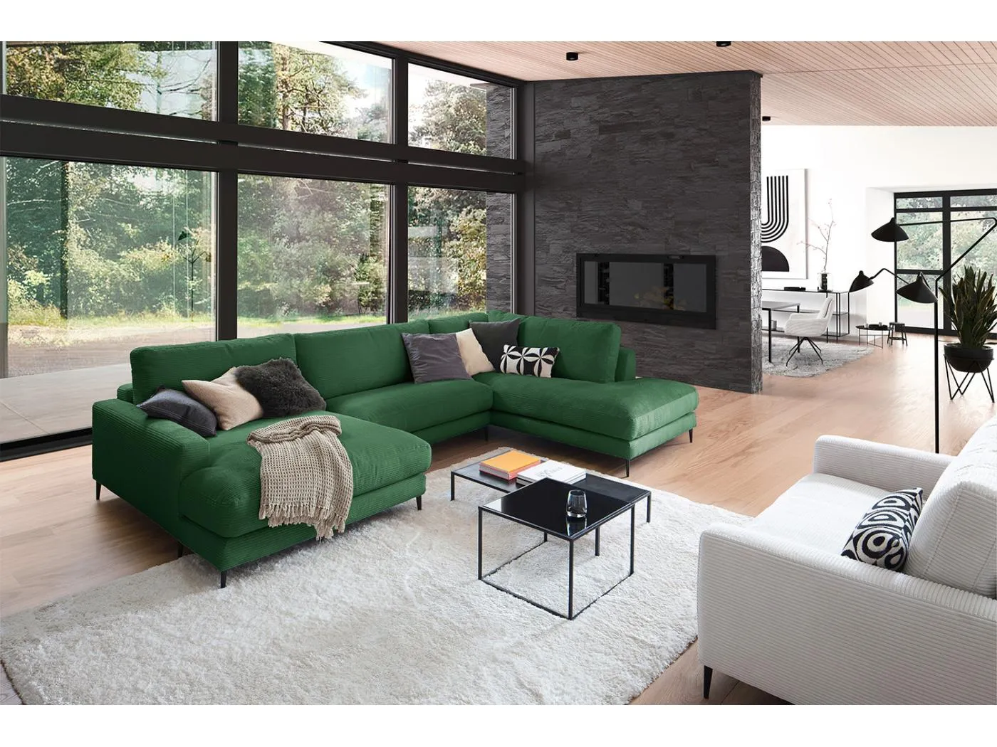 Wohnlandschaft - Smaragdgrün Cord - CARA
