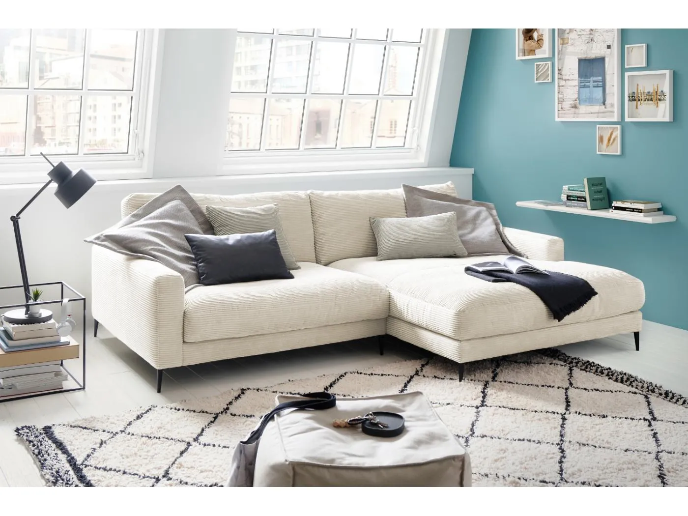 Ecksofa - Cremeweiß Cord - CARA