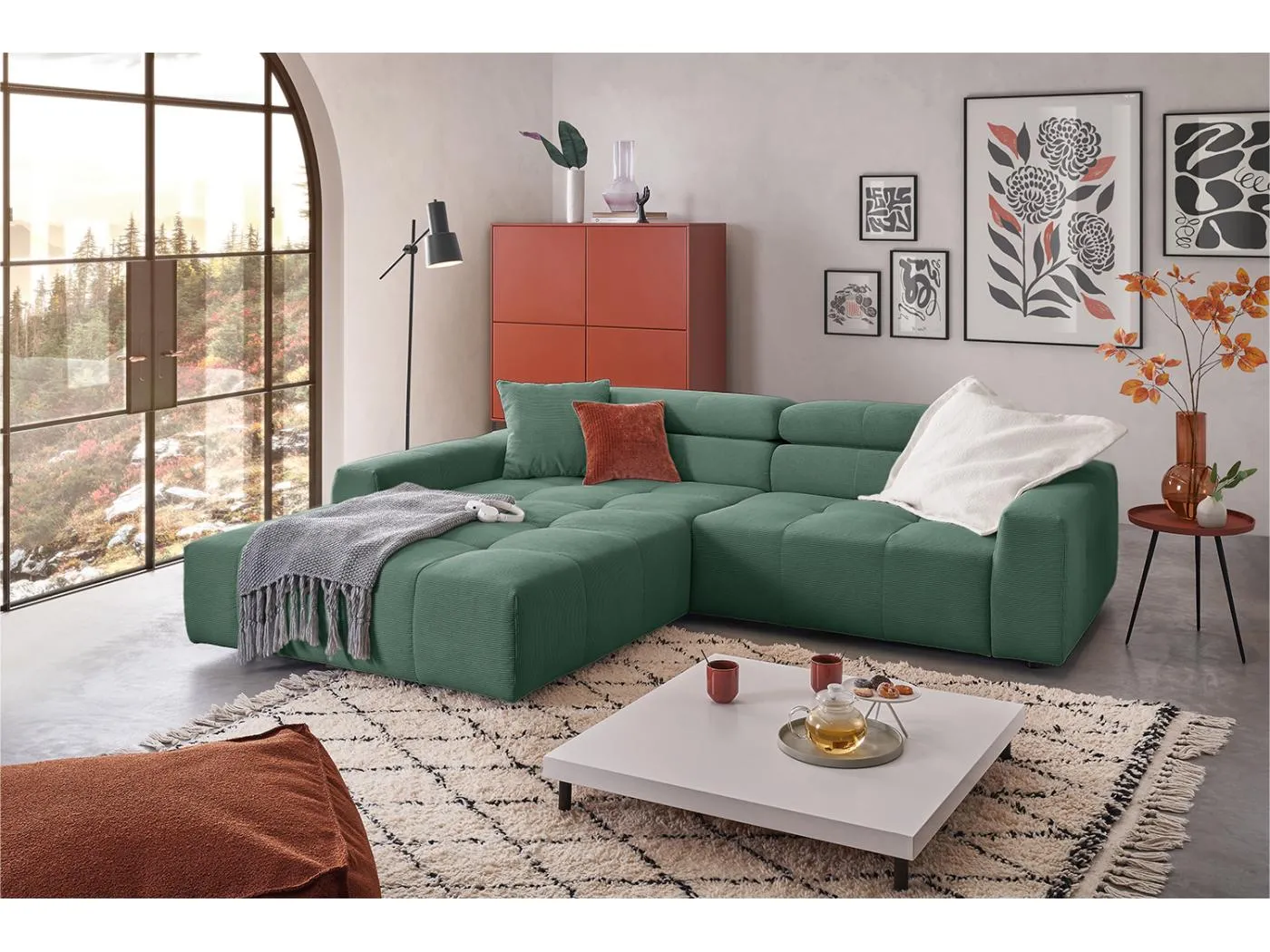 Ecksofa - Smaragdgrün Cord - RENO