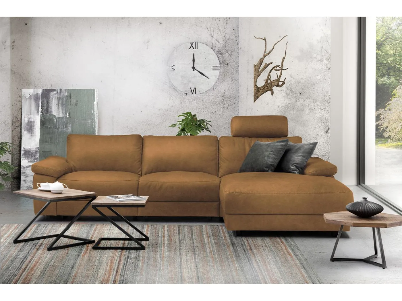 Ecksofa - Orange Webstoff - LOLA