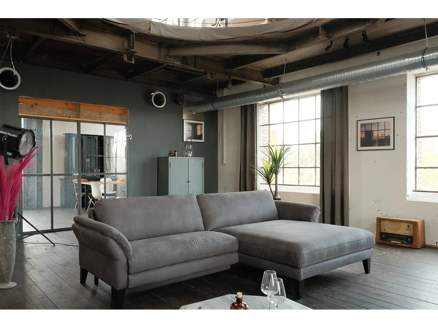 Ecksofa - Grau Webstoff - MALTA