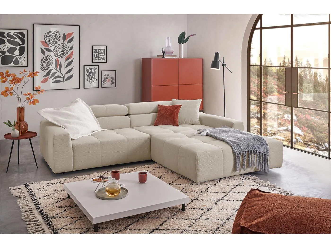 Ecksofa - Beige Cord - RENO