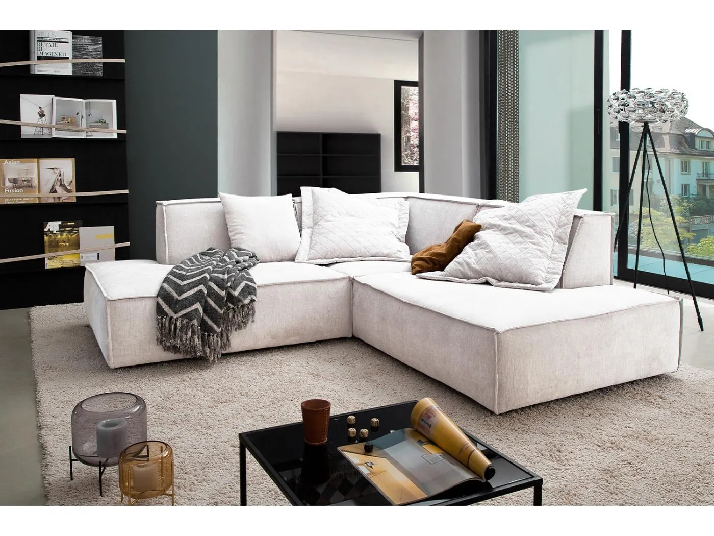 Ecksofa - Beige Webstoff - SAMU