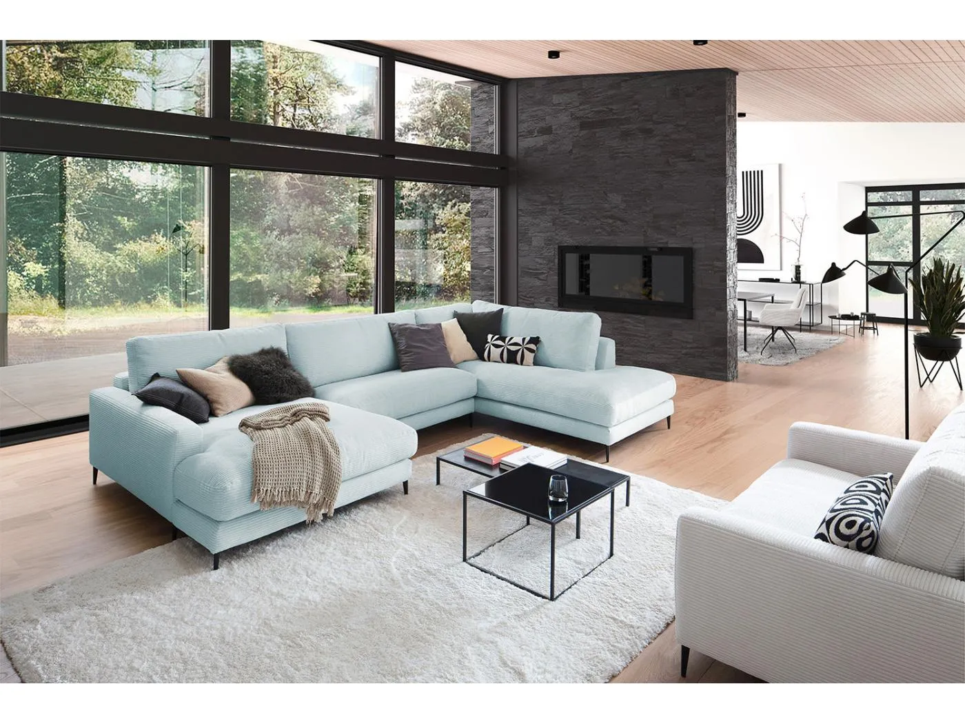 Wohnlandschaft - Hellblau Cord - CARA