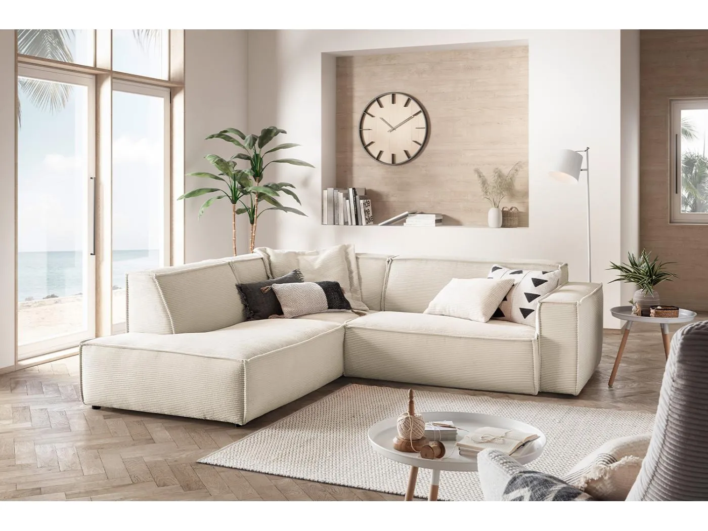 Ecksofa - Cremeweiß Cord - SAMU