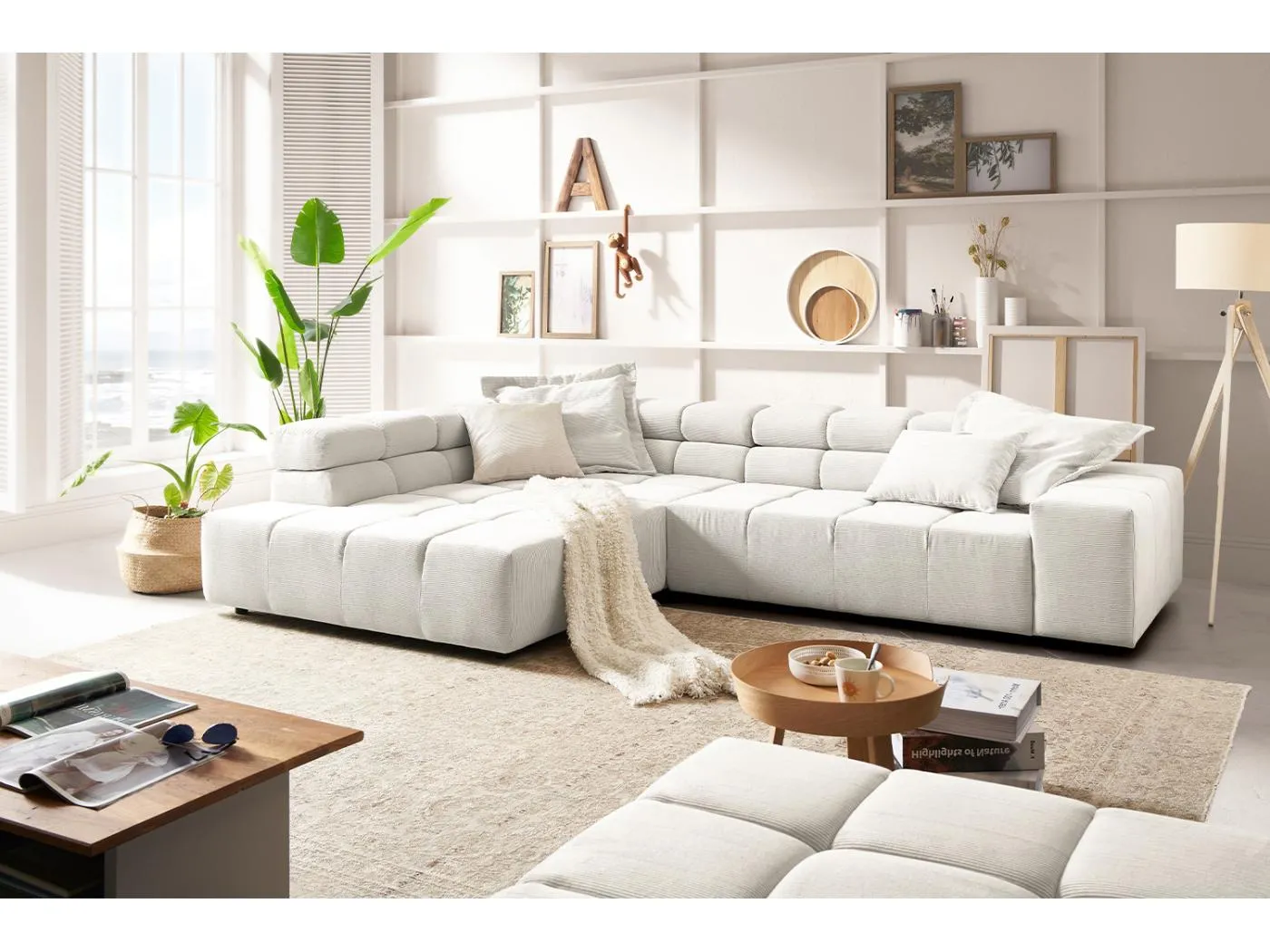 Ecksofa - Weiß Cord - NEVADA