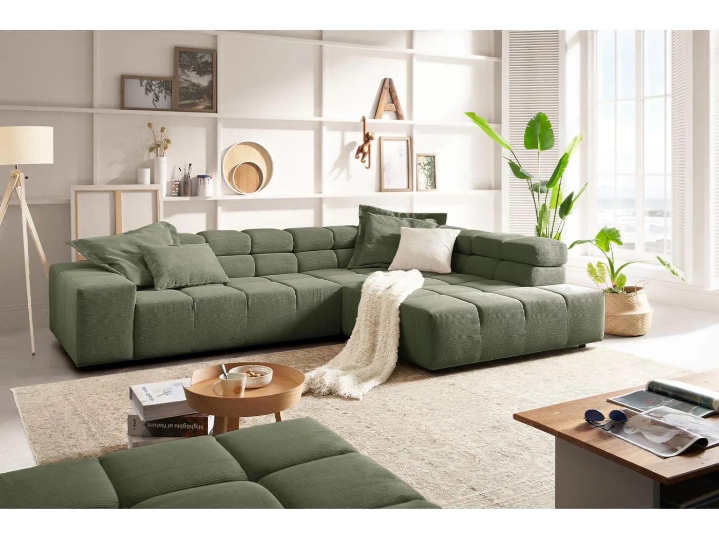 Ecksofa - Dunkelgrün Cord - NEVADA