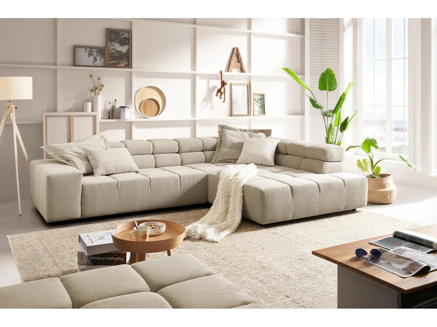 Ecksofa - Beige Cord - NEVADA