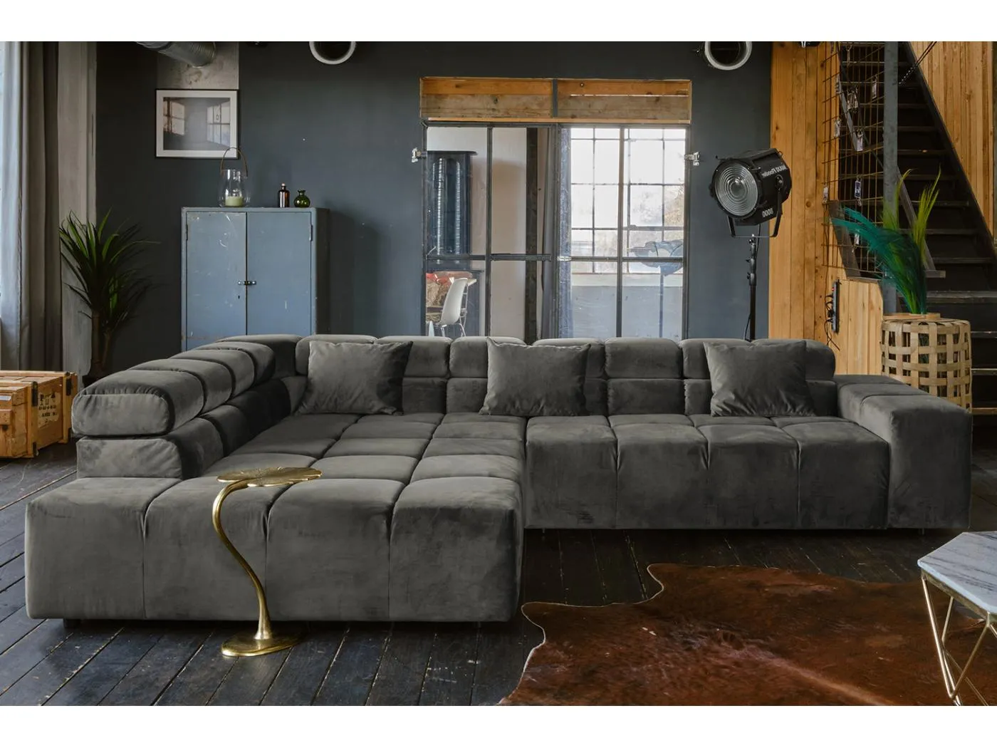 Ecksofa - Grau Velvet - NEVADA