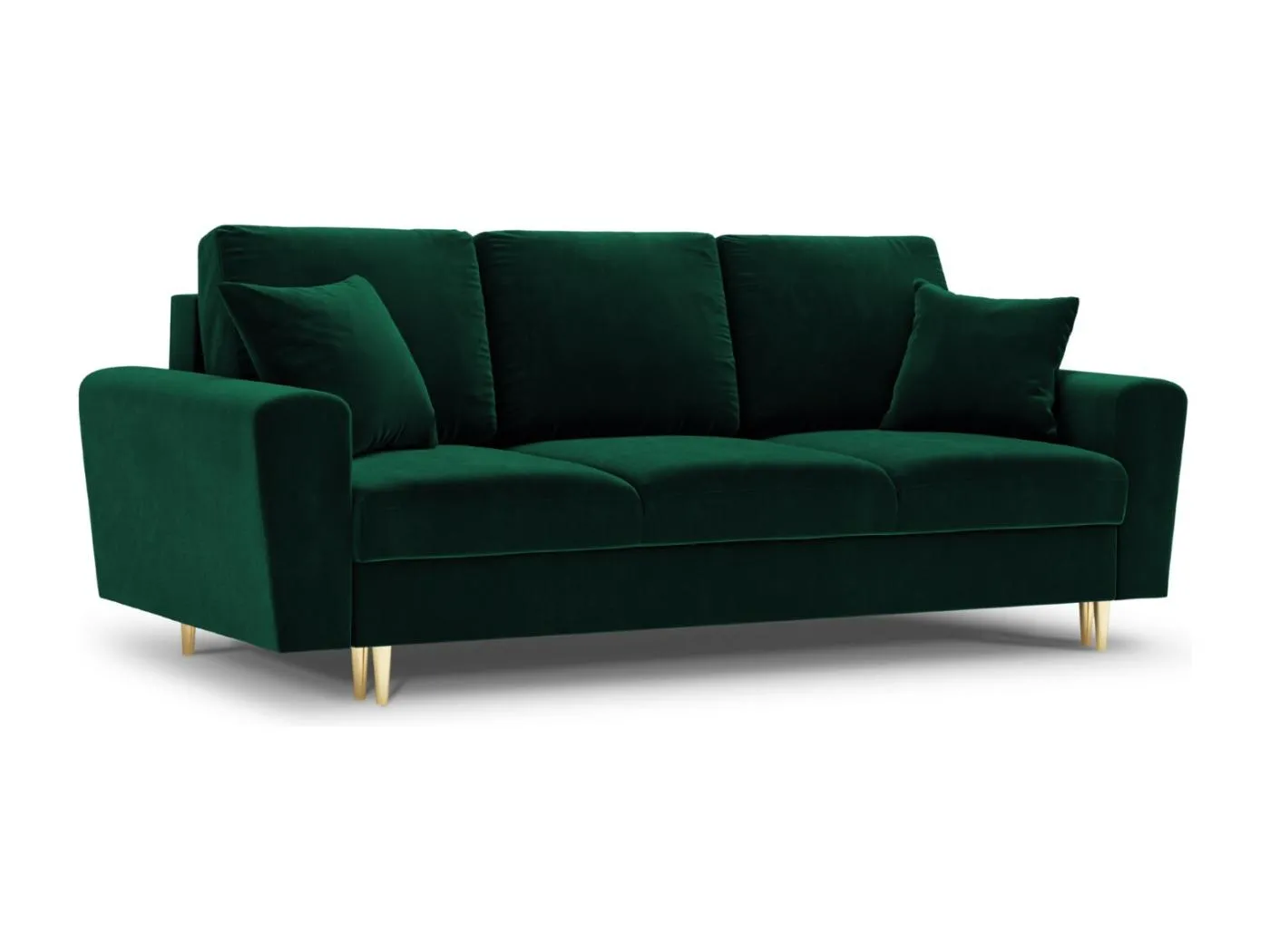 Cosmopolitan Design - 3-Sitzer ausklappbares Sofa mit Bettkasten "Kyoto" aus Samt flaschengrün - 235x100x88cm