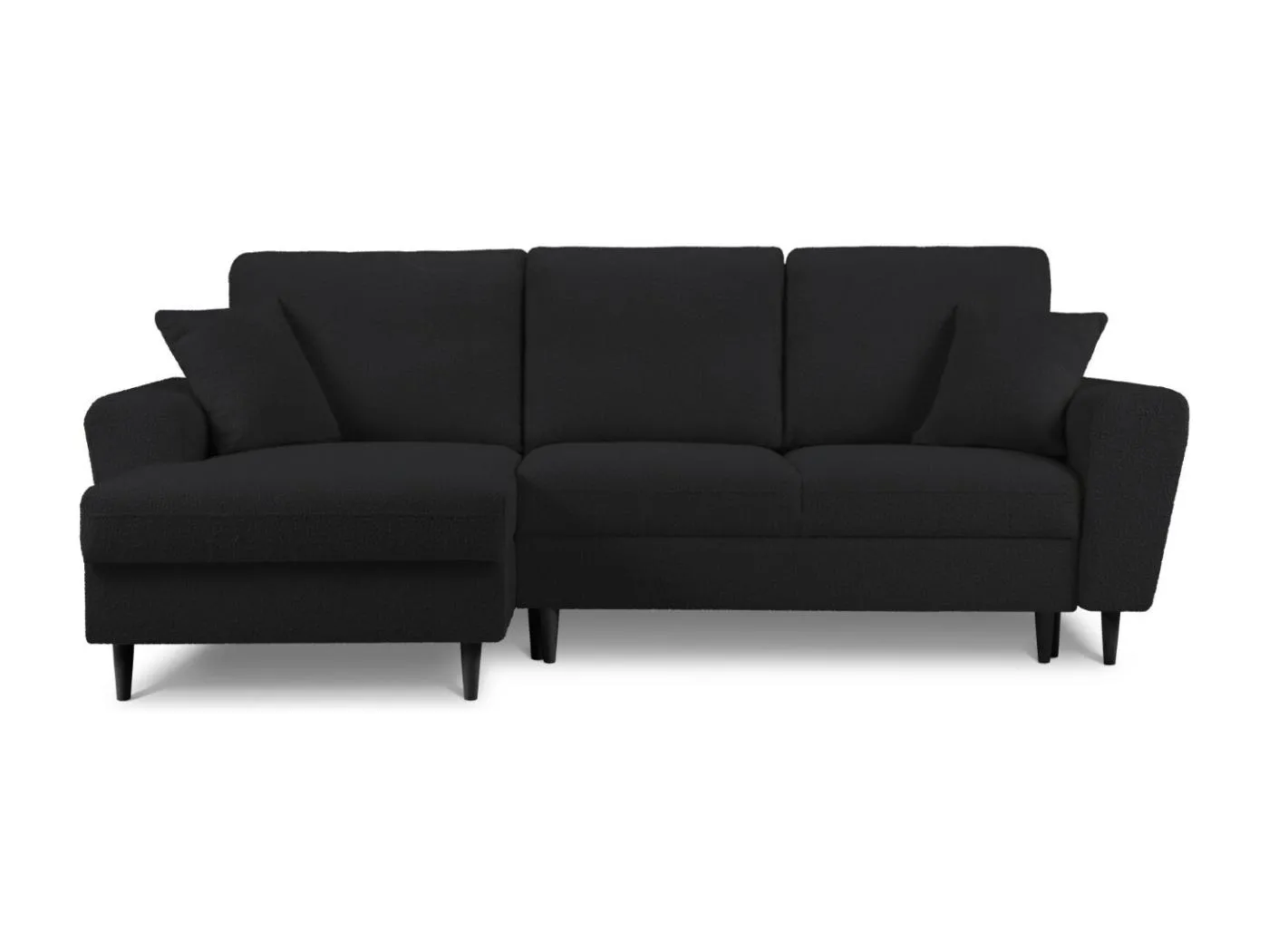 Cosmopolitan Design - 4-Sitzer ausklappbares Ecksofa links mit Container "Kyoto" aus Boucle schwarz - 241x145x88cm
