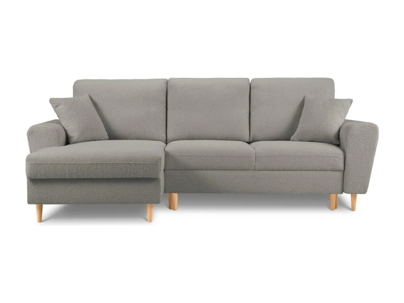 Cosmopolitan Design - 4-Sitzer ausklappbares Ecksofa links mit Container "Kyoto" aus Boucle grau - 241x145x88cm