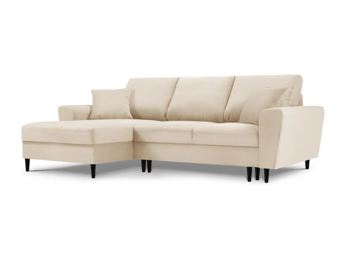 Cosmopolitan Design - 4-Sitzer ausklappbares Ecksofa links mit Container "Kyoto" aus Cord beige - 241x145x88cm