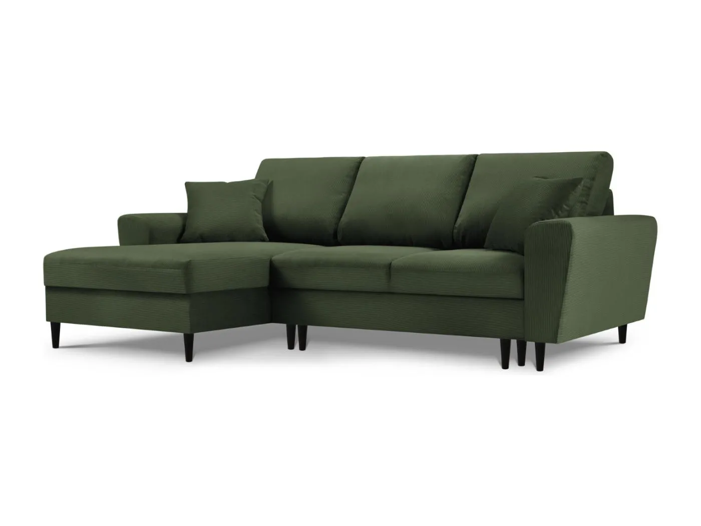 Cosmopolitan Design - 4-Sitzer ausklappbares Ecksofa links mit Container "Kyoto" aus Cord flaschengrün - 241x145x88cm