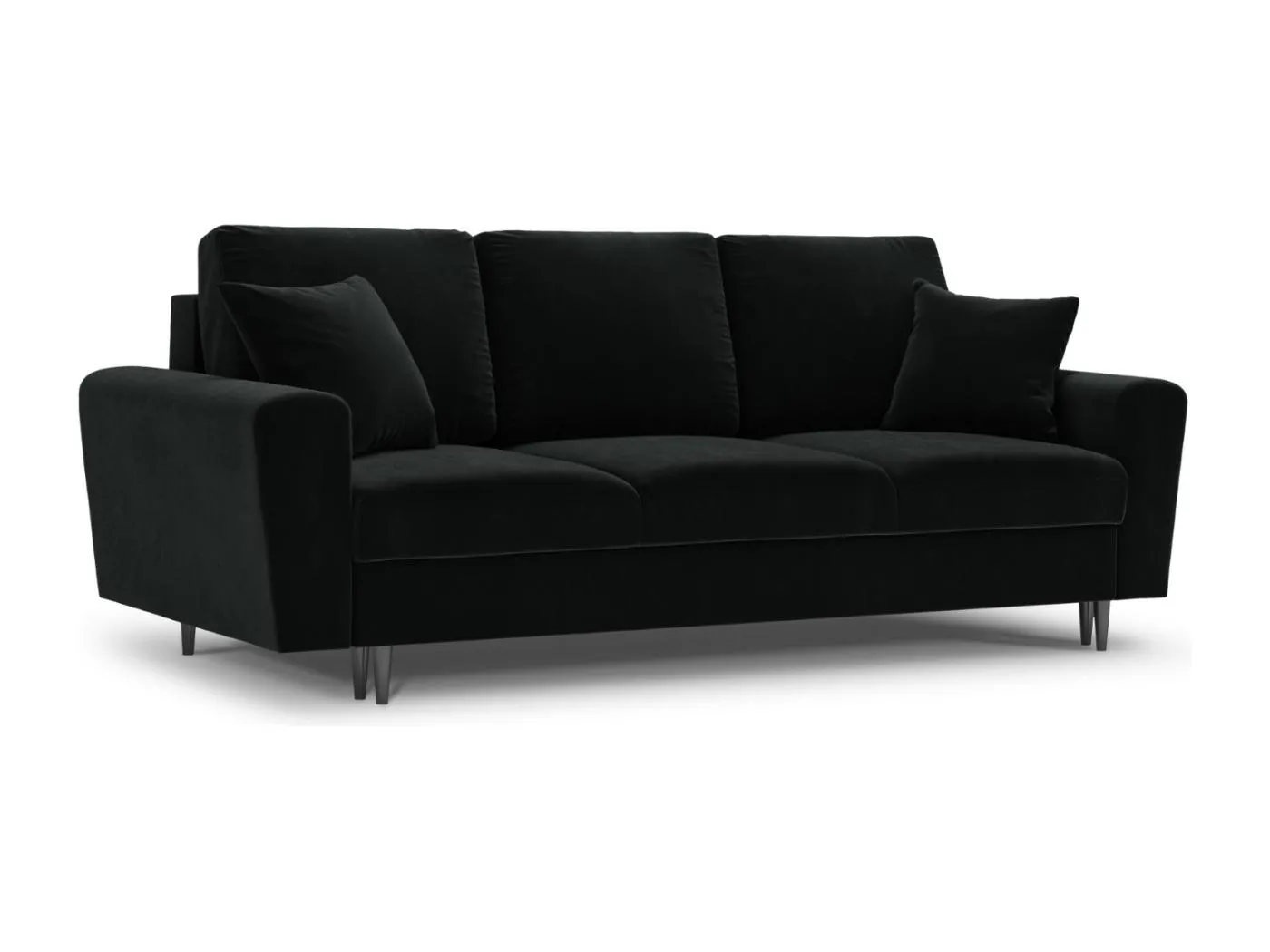 Cosmopolitan Design - 3-Sitzer ausklappbares Sofa mit Bettkasten "Kyoto" aus Samt schwarz - 235x100x88cm