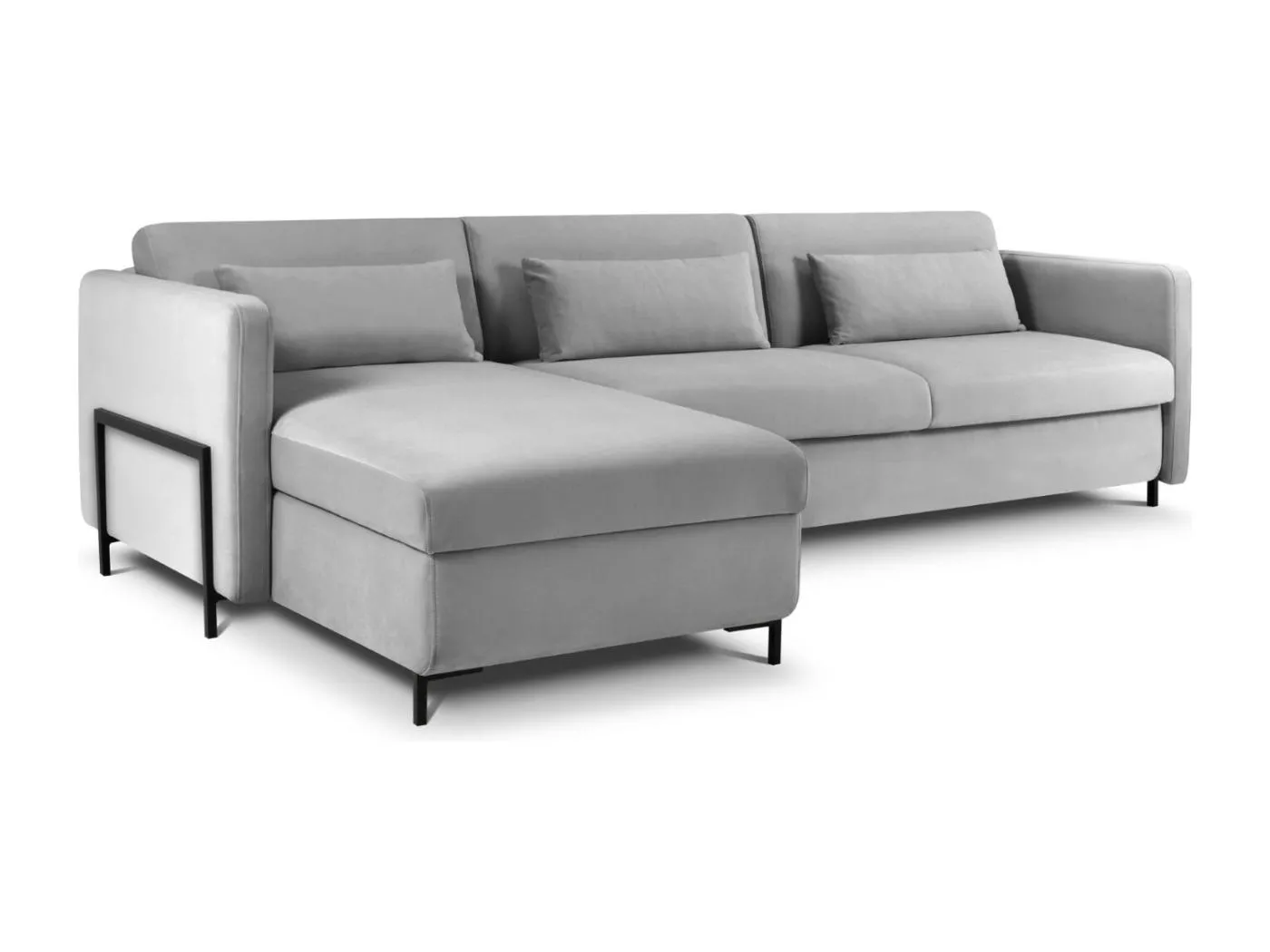 CXL by Christian Lacroix - 5-Sitzer ausklappbares Ecksofa links "Yanis" Sitzer aus Samt grau - 280x170x80cm