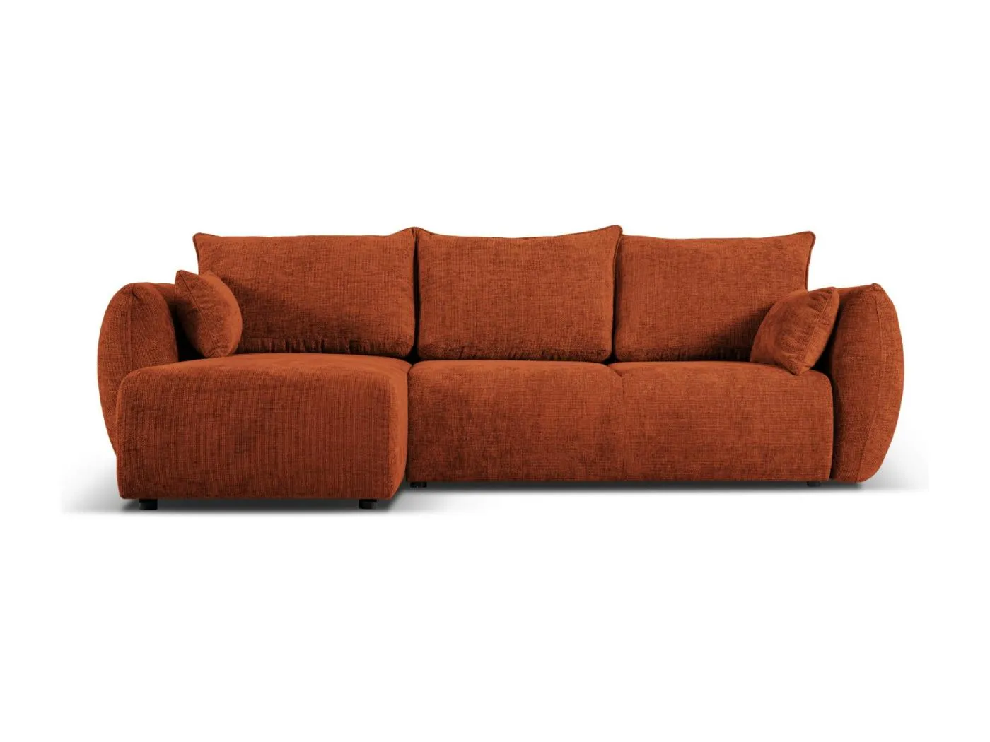 Cosmopolitan Design - 4-Sitzer ausklappbares Ecksofa links mit Container "Matera" aus Chenille-Stoff terrakotta - 253x173x86cm