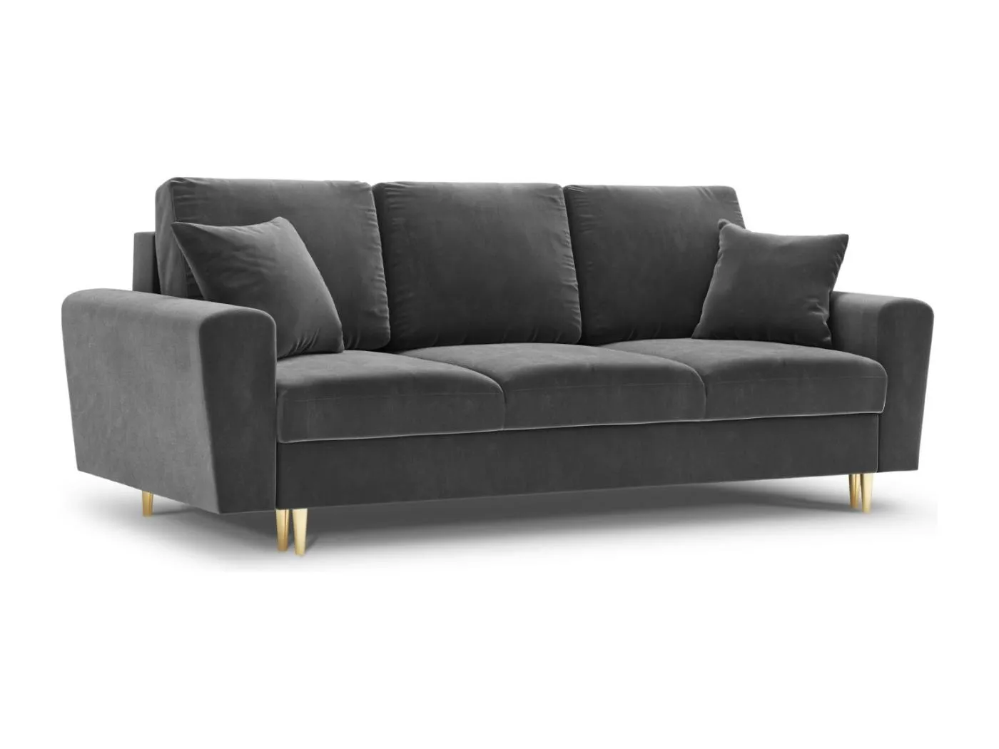 Cosmopolitan Design - 3-Sitzer ausklappbares Sofa mit Bettkasten "Kyoto" aus Samt hellgrau - 235x100x88cm