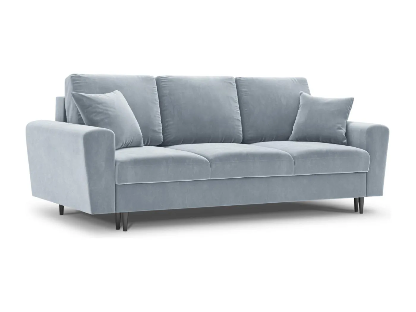 Cosmopolitan Design - 3-Sitzer ausklappbares Sofa mit Bettkasten "Kyoto" aus Samt hellblau - 235x100x88cm