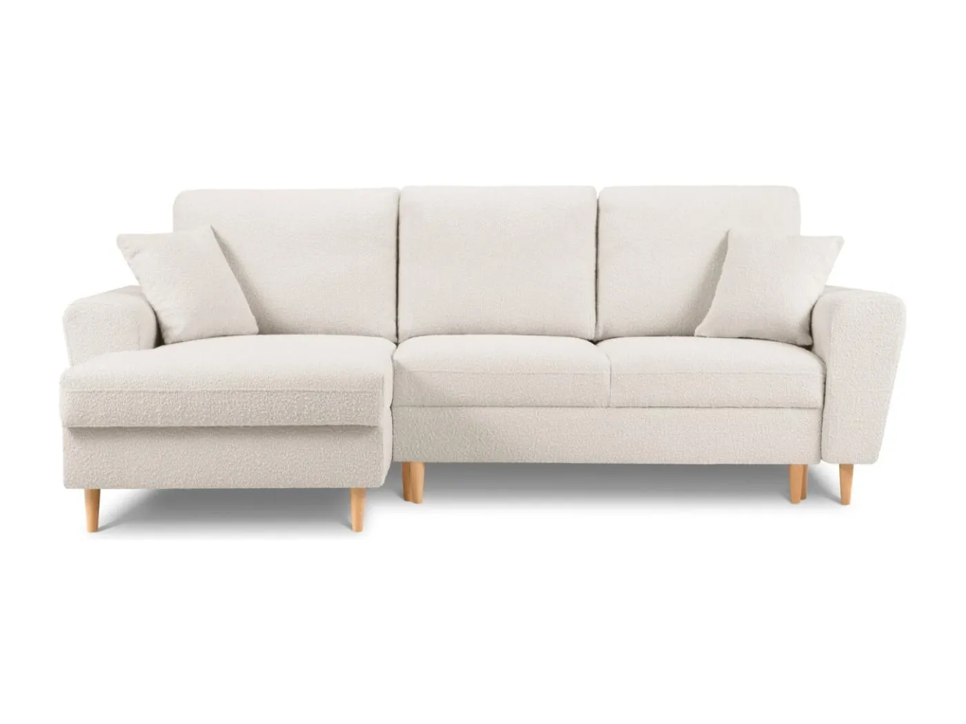 Cosmopolitan Design - 4-Sitzer ausklappbares Ecksofa links mit Container "Kyoto" aus Boucle beige - 241x145x88cm