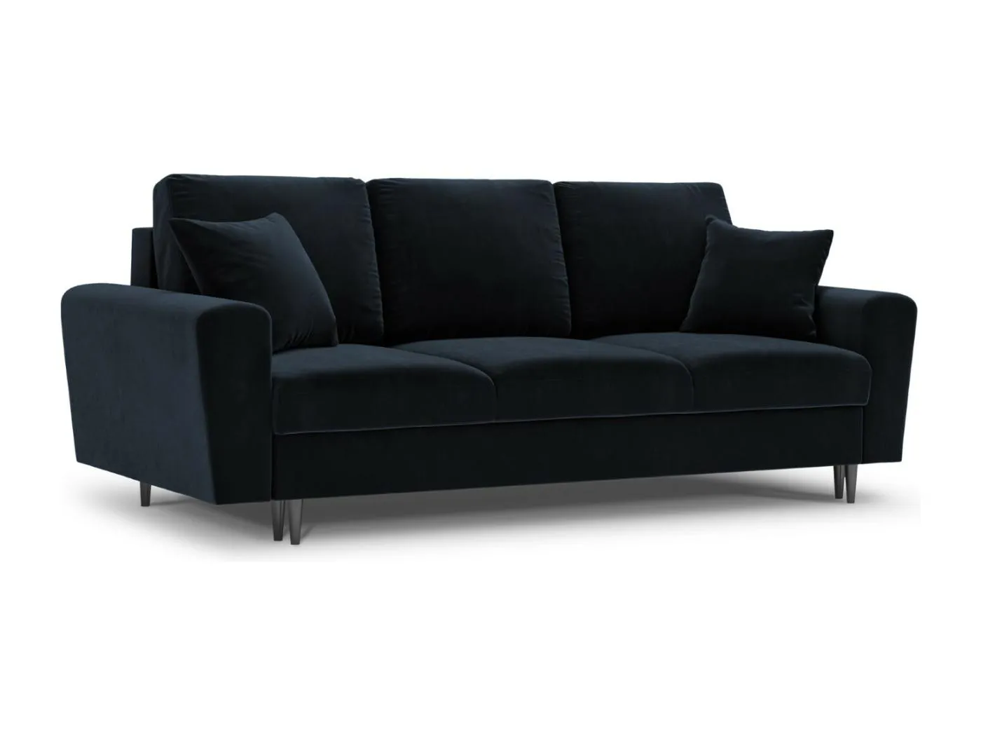Cosmopolitan Design - 3-Sitzer ausklappbares Sofa mit Bettkasten "Kyoto" aus Samt dunkelblau - 235x100x88cm