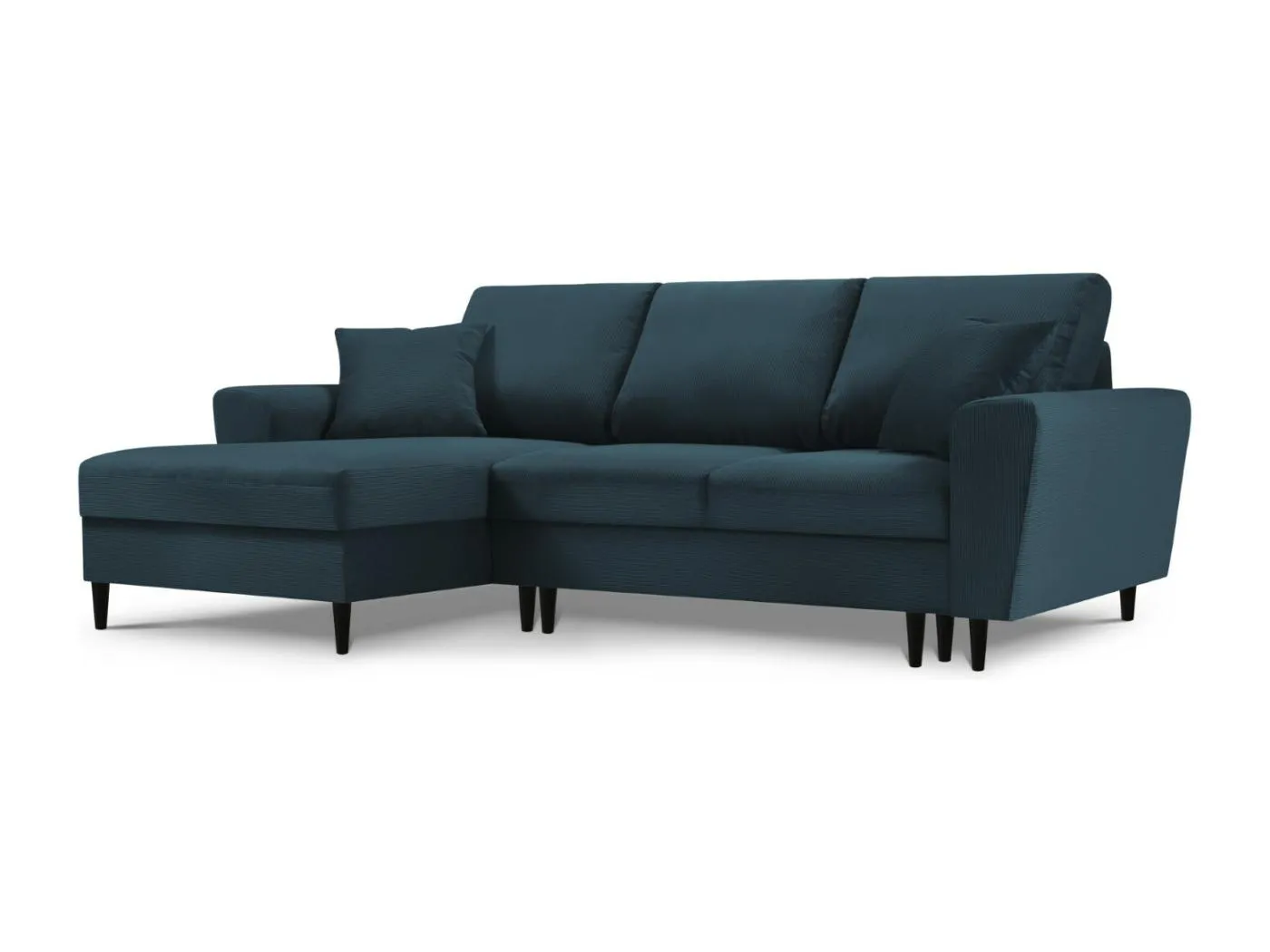 Cosmopolitan Design - 4-Sitzer ausklappbares Ecksofa links mit Container "Kyoto" aus Cord dunkelblau - 241x145x88cm