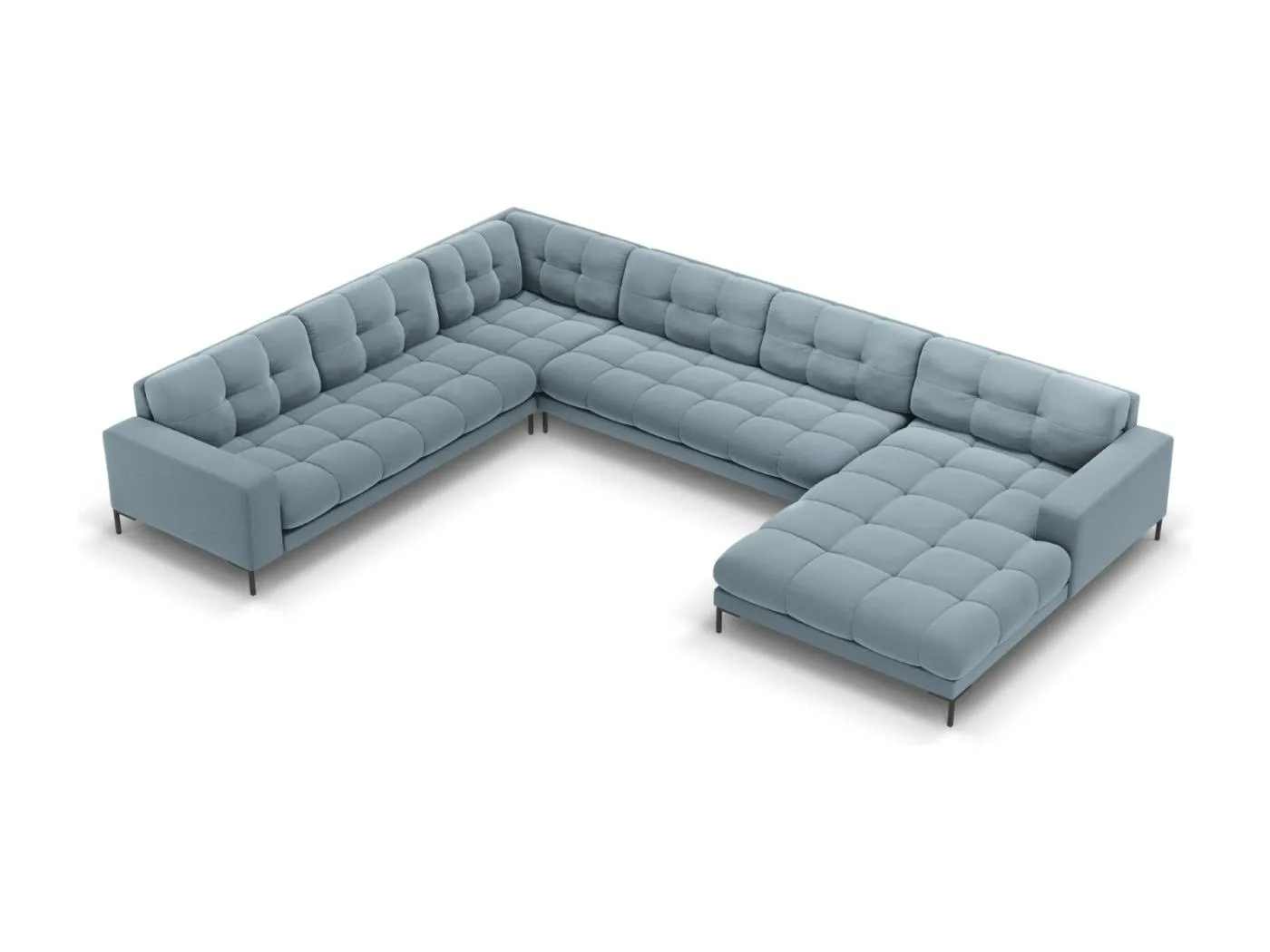 Cosmopolitan Design - 7-Sitzer Panoramasofa links "Bali" aus Samt hellblau - 327x256x75cm