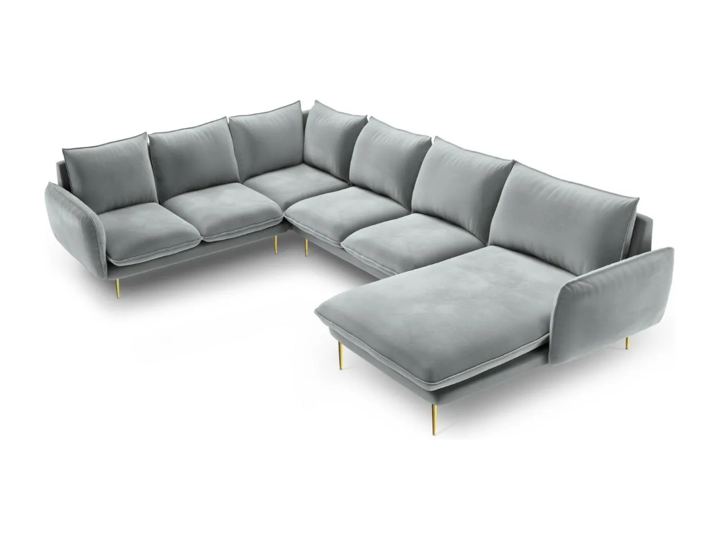 Cosmopolitan Design - 7-Sitzer Panoramasofa links "Vienna" aus Samt hellgrau - 330x235x95cm
