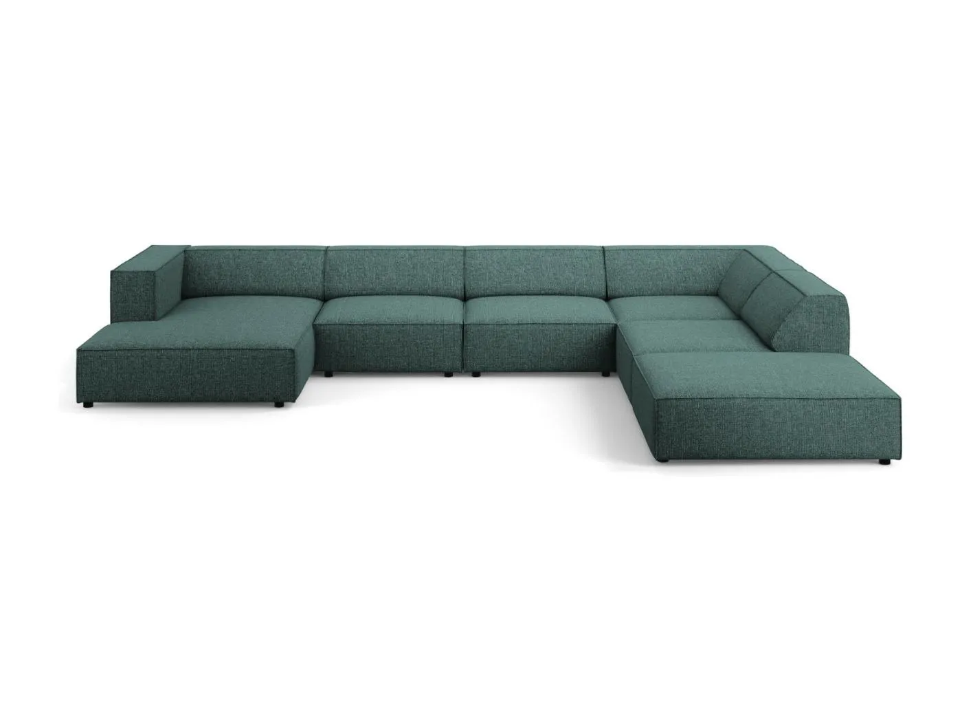 Cosmopolitan Design - 7-Sitzer Panoramasofa rechts "Arendal" aus Chenille-Stoff petrol - 364x262x70cm