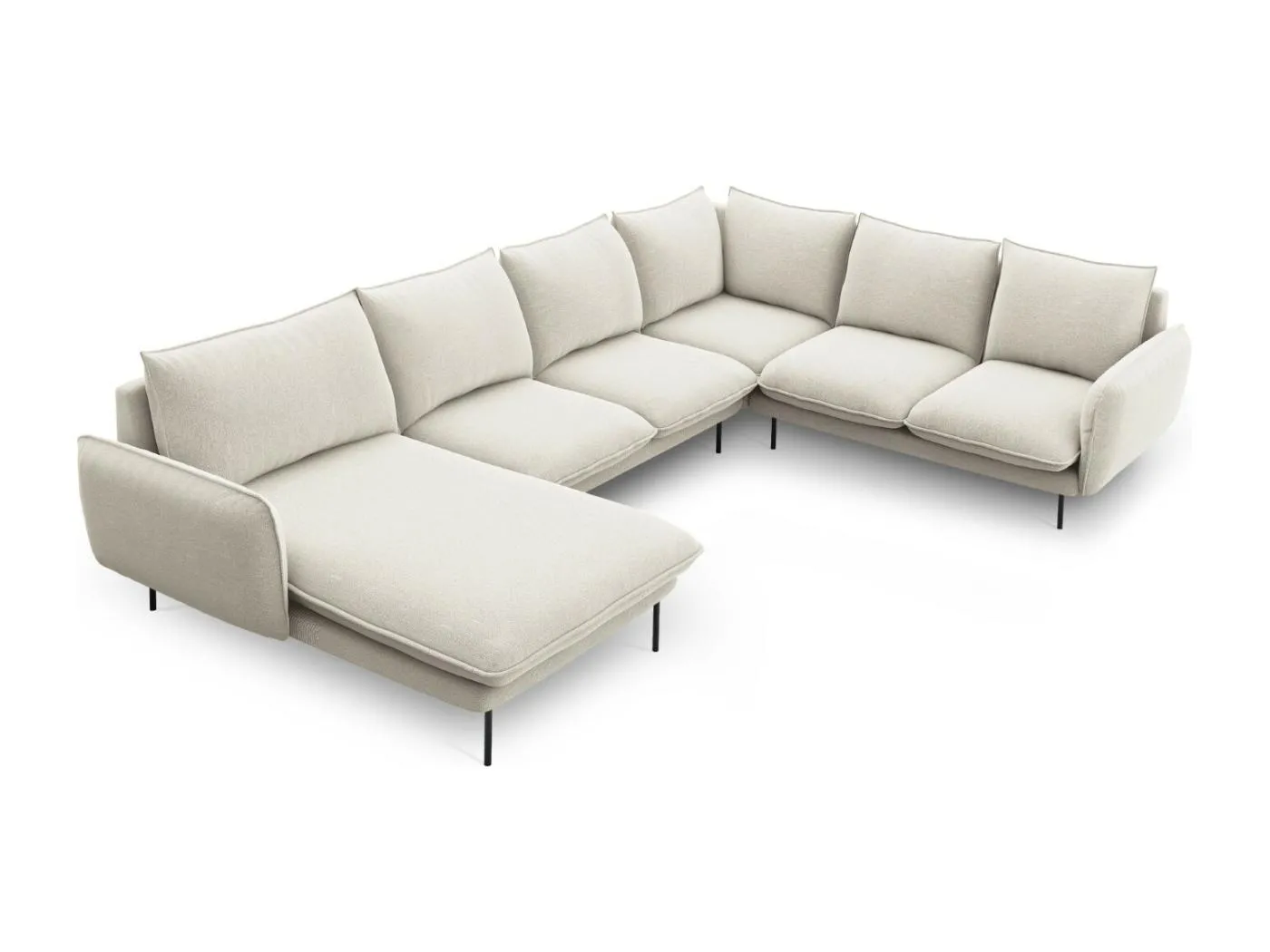 Cosmopolitan Design - 7-Sitzer Panoramasofa rechts "Vienna" aus strukturiertem Stoff leichtes beige - 330x235x95cm