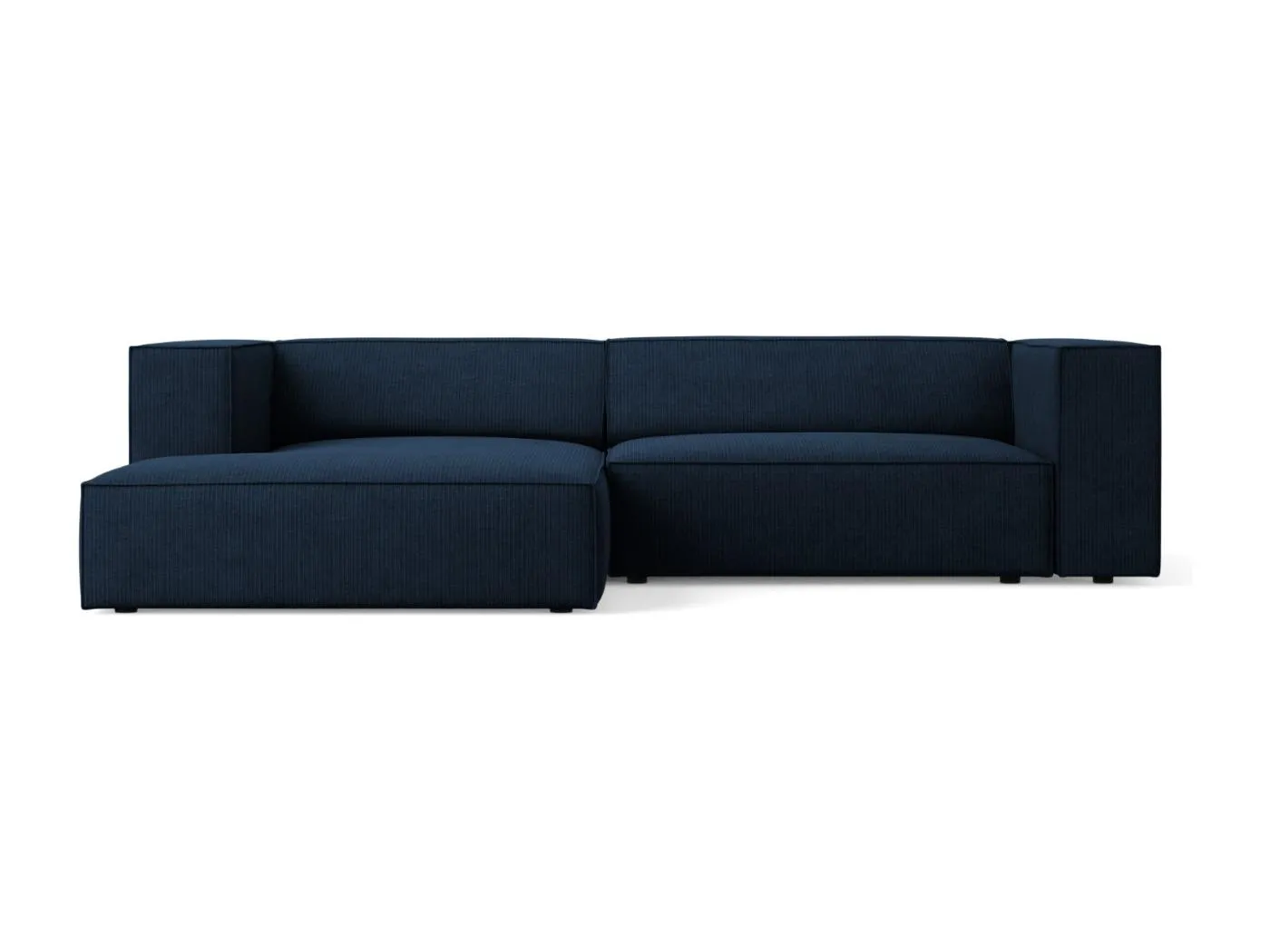 Cosmopolitan Design - 3-Sitzer Ecksofa links "Arendal" aus Chenille-Stoff mit Rippeneffekt königsblau - 224x166x70cm