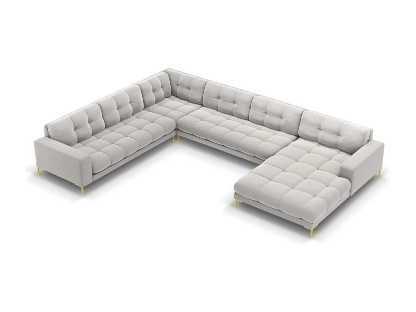 Cosmopolitan Design - 7-Sitzer Panoramasofa links "Bali" aus Samt silber - 327x256x75cm