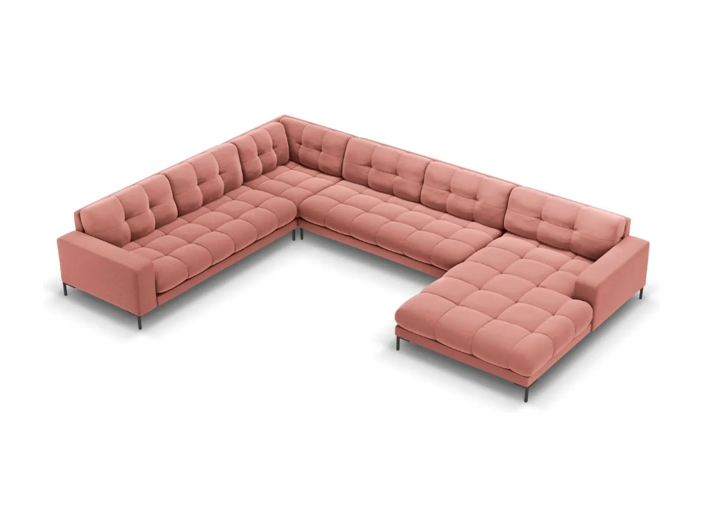 Cosmopolitan Design - 7-Sitzer Panoramasofa links "Bali" aus Samt rosa - 327x256x75cm
