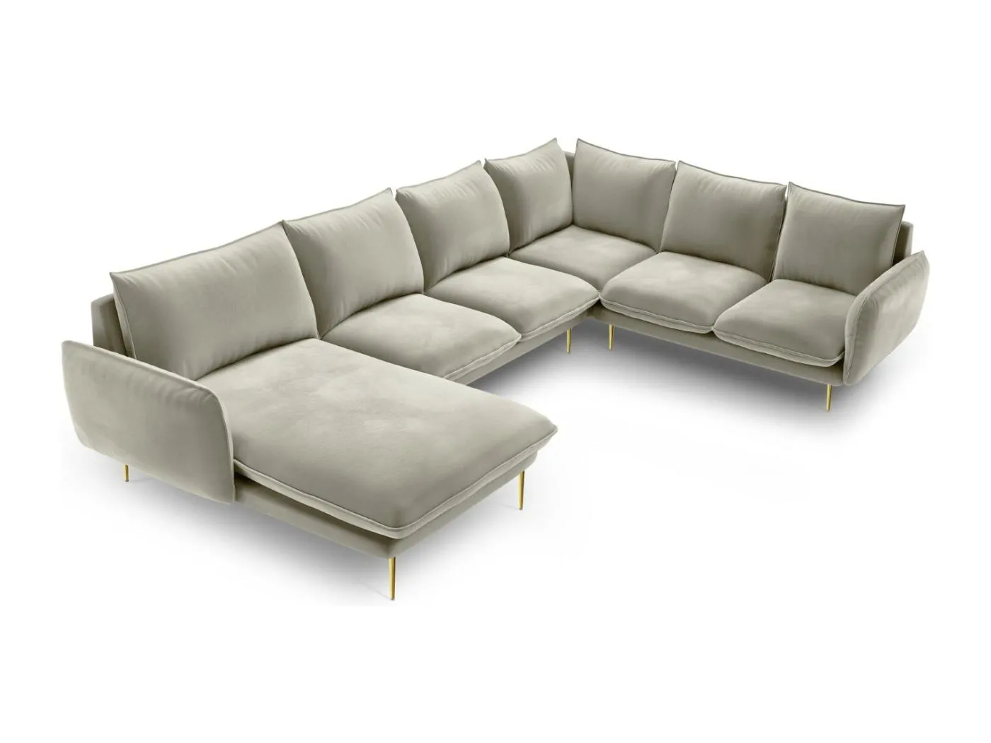 Cosmopolitan Design - 7-Sitzer Panoramasofa rechts "Vienna" aus Samt beige - 330x235x95cm
