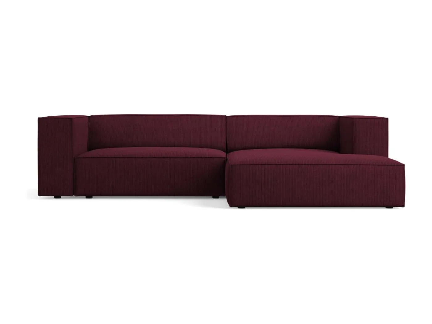 Cosmopolitan Design - 3-Sitzer Ecksofa rechts "Arendal" aus Chenille-Stoff mit Rippeneffekt rubin - 224x166x70cm