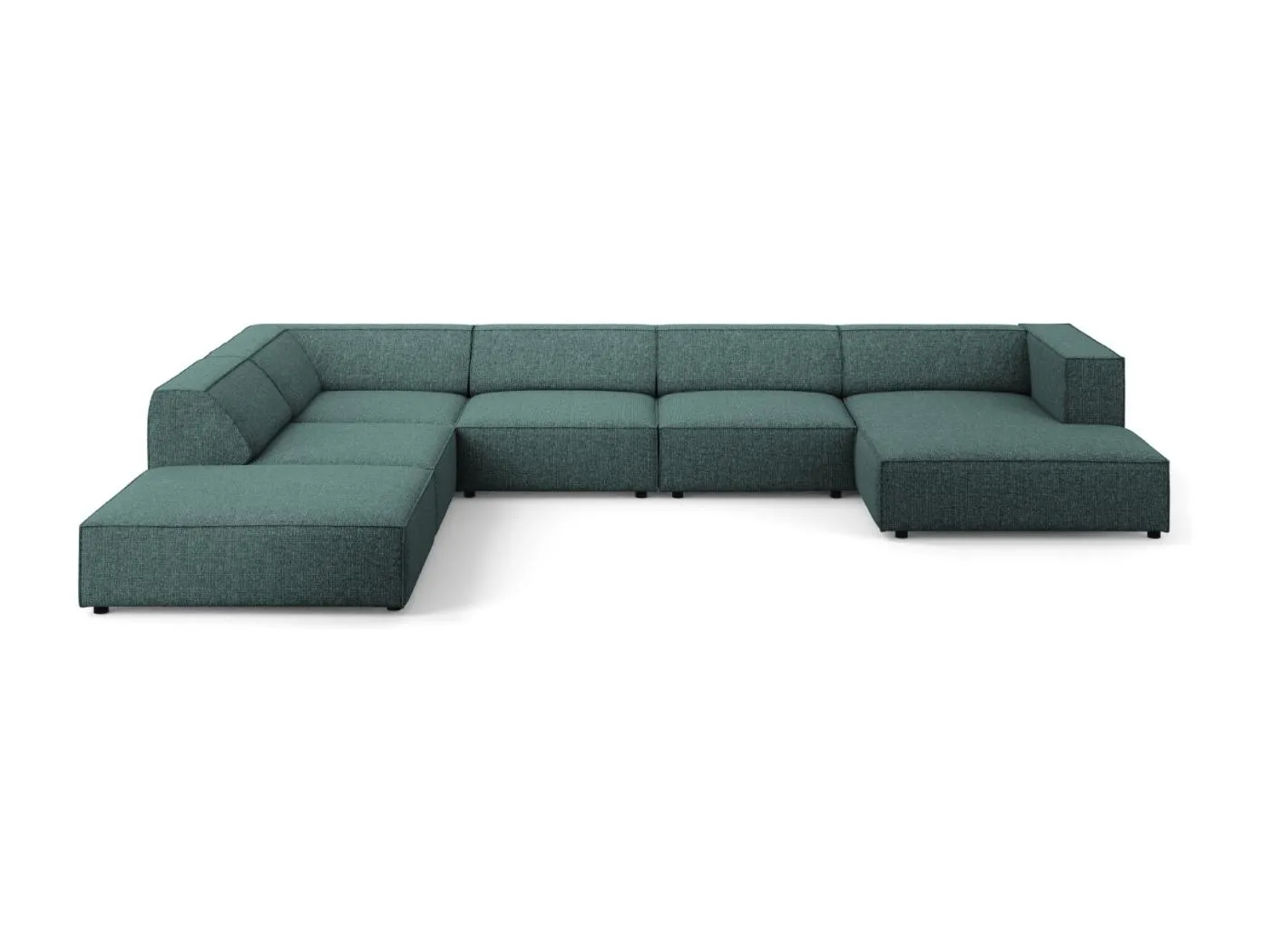 Cosmopolitan Design - 7-Sitzer Panoramasofa links "Arendal" aus Chenille-Stoff petrol - 364x262x70cm