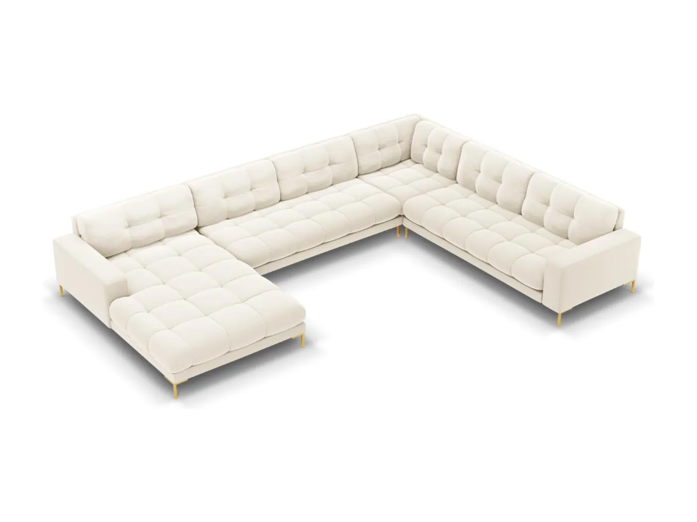 Cosmopolitan Design - 7-Sitzer Panoramasofa rechts "Bali" aus Samt leichtes beige - 327x256x75cm