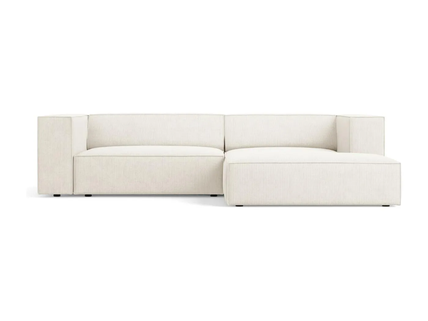 Cosmopolitan Design - 3-Sitzer Ecksofa rechts "Arendal" aus Chenille-Stoff mit Rippeneffekt elfenbein - 224x166x70cm