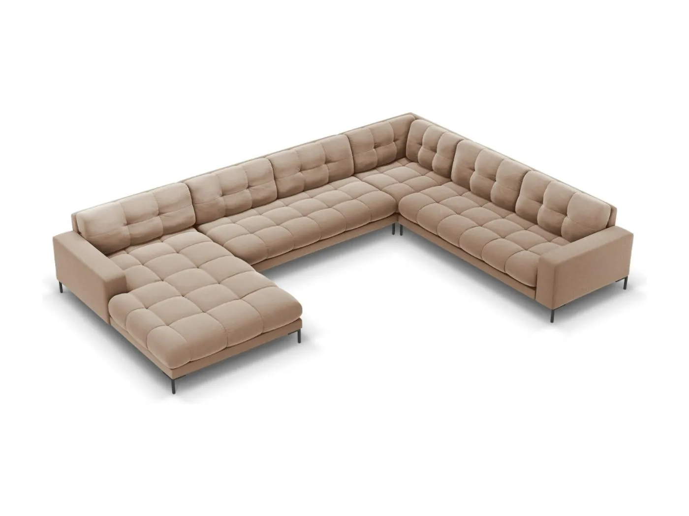 Cosmopolitan Design - 7-Sitzer Panoramasofa rechts "Bali" aus Samt beige - 327x256x75cm