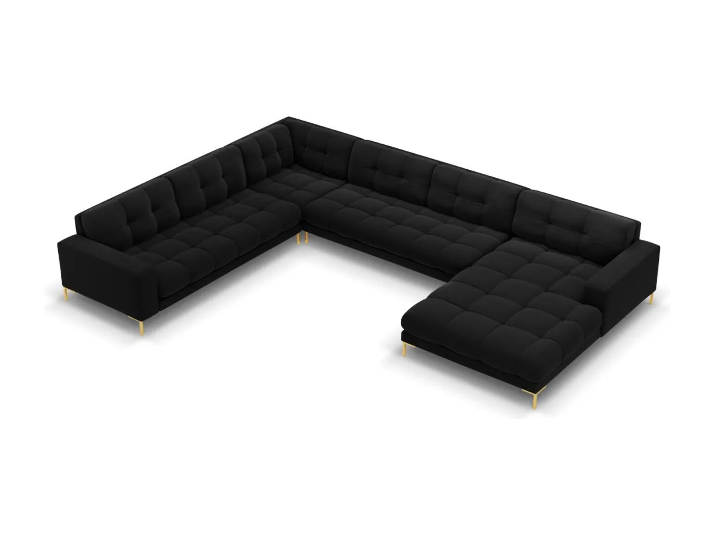 Cosmopolitan Design - 7-Sitzer Panoramasofa links "Bali" aus Samt schwarz - 327x256x75cm