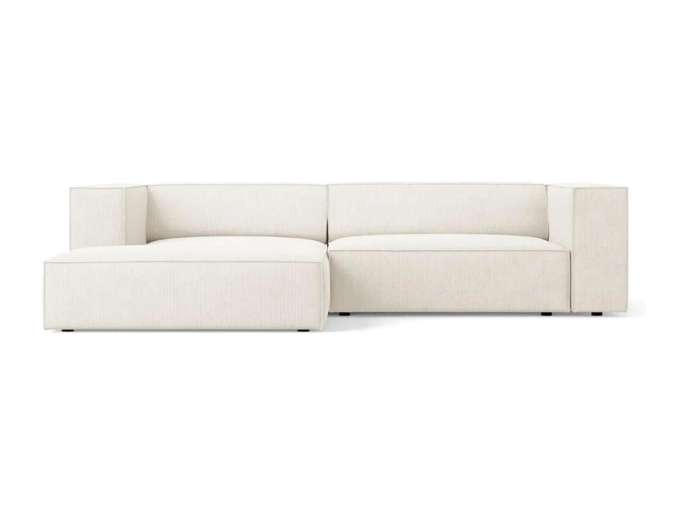 Cosmopolitan Design - 3-Sitzer Ecksofa links "Arendal" aus Chenille-Stoff mit Rippeneffekt elfenbein - 224x166x70cm