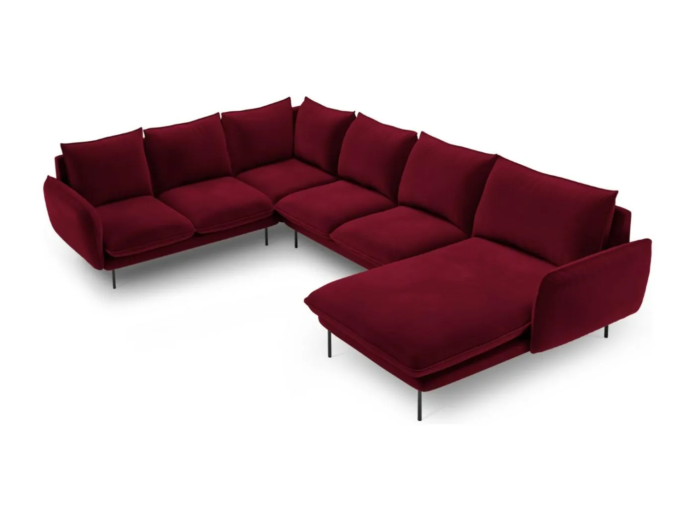 Cosmopolitan Design - 7-Sitzer Panoramasofa links "Vienna" aus Samt rot - 330x235x95cm