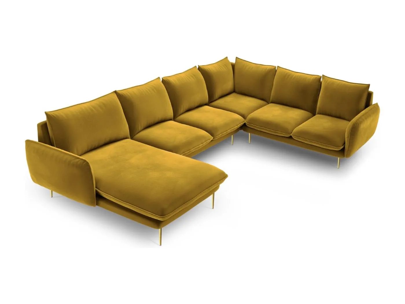 Cosmopolitan Design - 7-Sitzer Panoramasofa rechts "Vienna" aus Samt gelb - 330x235x95cm