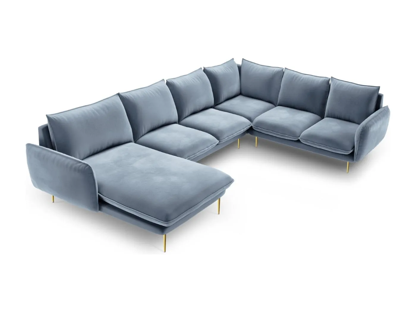 Cosmopolitan Design - 7-Sitzer Panoramasofa rechts "Vienna" aus Samt blau - 330x235x95cm