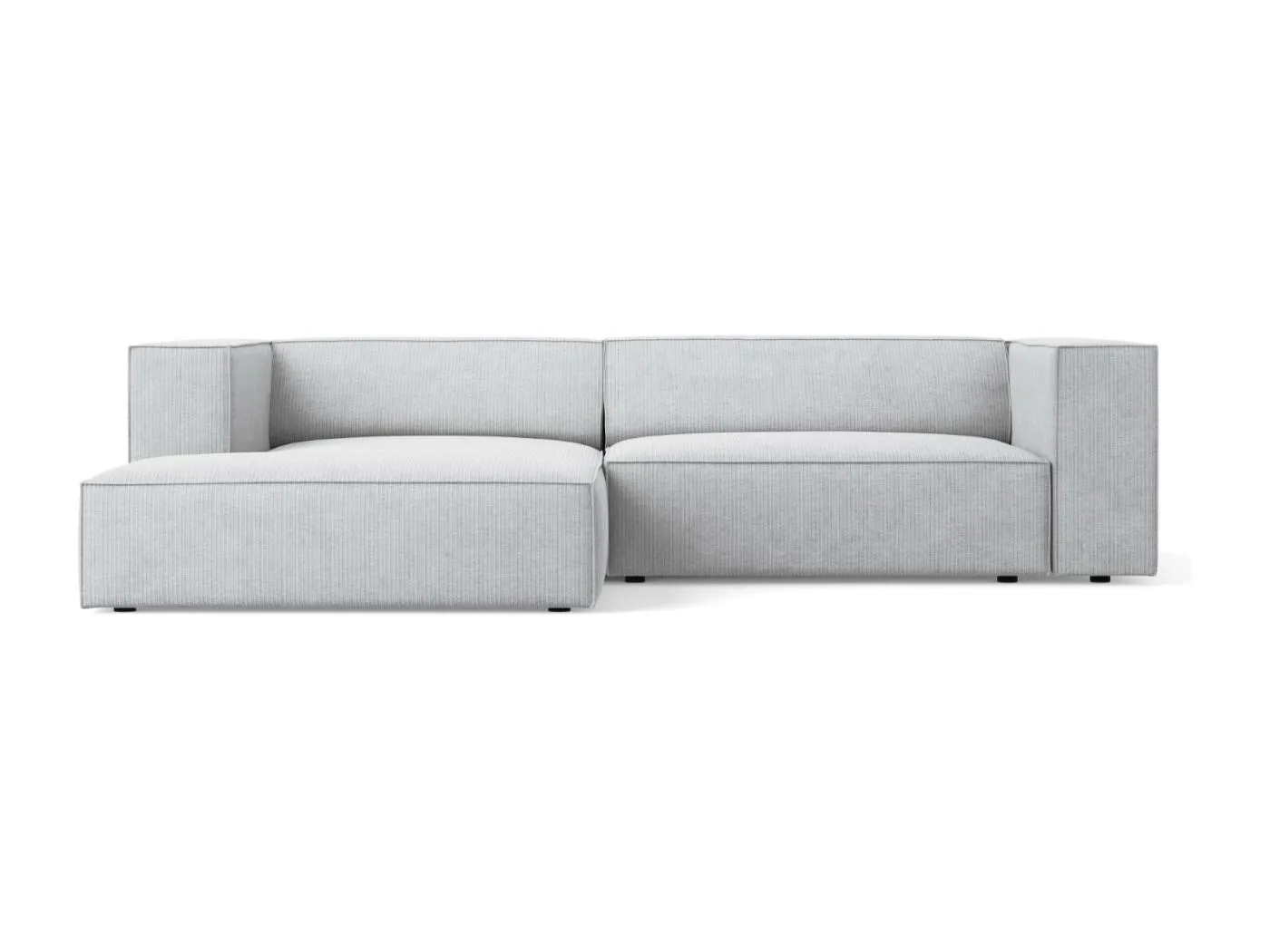 Cosmopolitan Design - 3-Sitzer Ecksofa links "Arendal" aus Chenille-Stoff mit Rippeneffekt hellgrau - 224x166x70cm