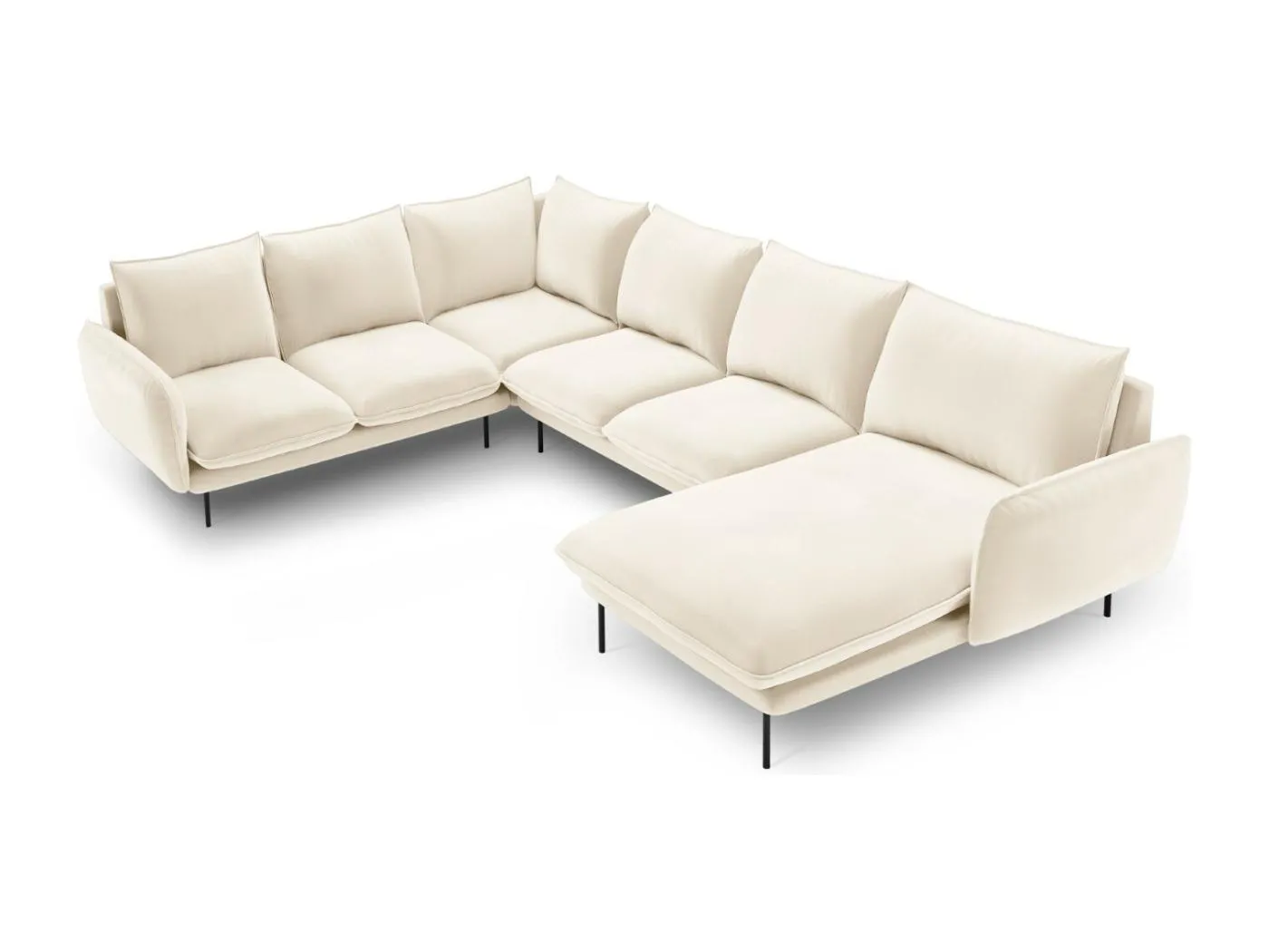 Cosmopolitan Design - 7-Sitzer Panoramasofa links "Vienna" aus Samt leichtes beige - 330x235x95cm