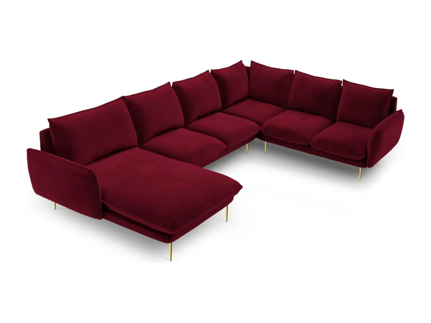 Cosmopolitan Design - 7-Sitzer Panoramasofa rechts "Vienna" aus Samt rot - 330x235x95cm