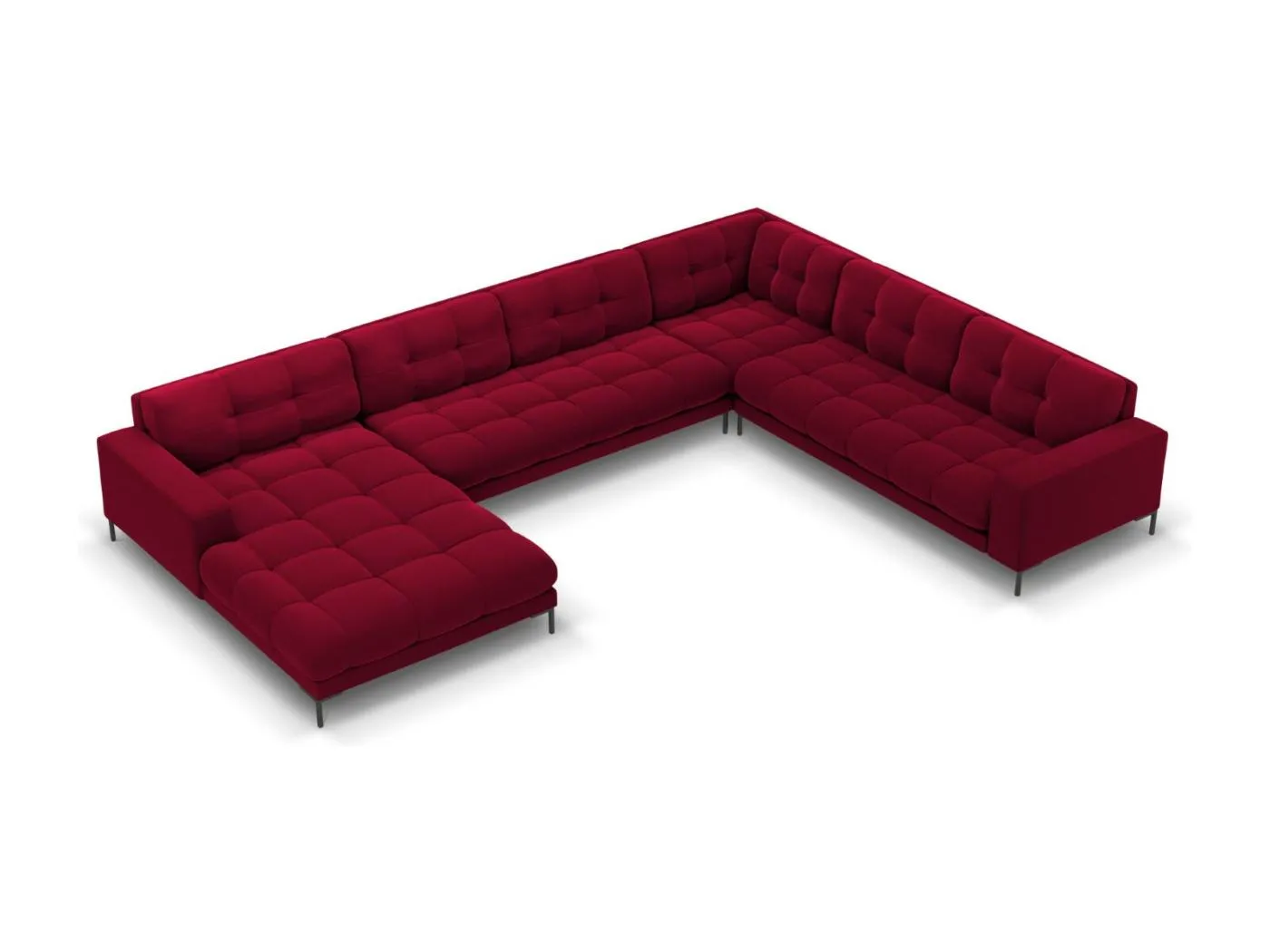 Cosmopolitan Design - 7-Sitzer Panoramasofa rechts "Bali" aus Samt rot - 327x256x75cm